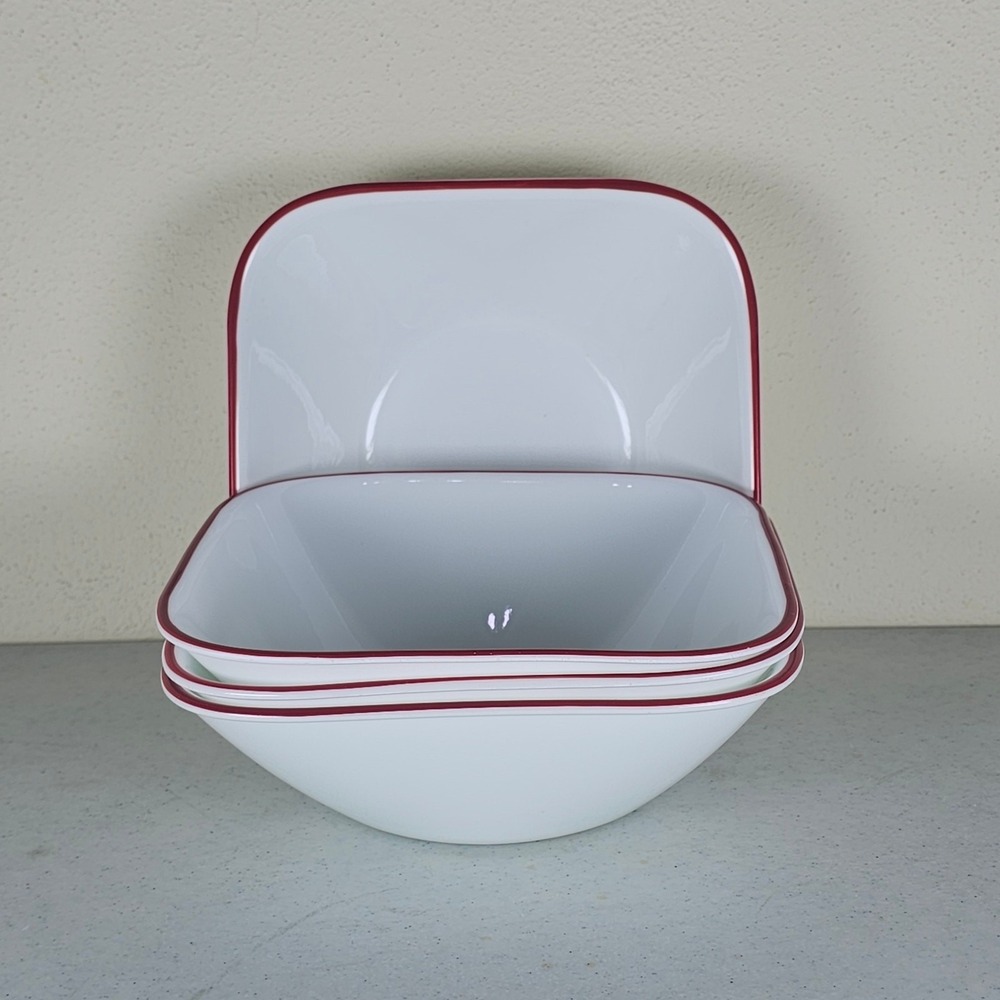 4 Corelle Corning Hanami Garden 6 3/8" Square Soup‎ /Cereal Bowls USA